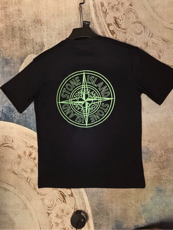 Stone Island Other - Stone Island Black Tee with Neon Green Compass Back Logo